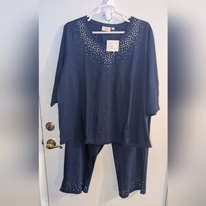 Quaker Factory Embellished Top And Pants Outfit 3X